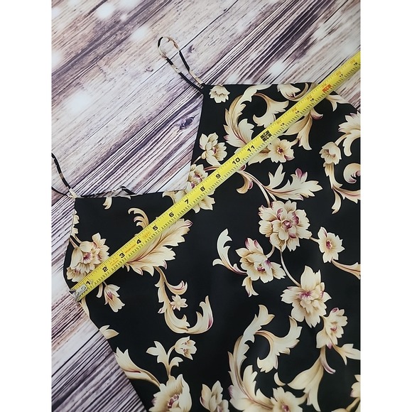 Vintage 90s Womens Floral Maxi Slip Dress Whimsigoth Fairy Black Gold‎ Linda Med - Picture 6 of 8
